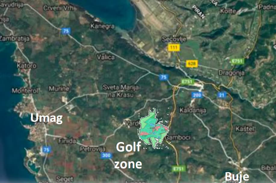 Regional access map for Markocija Estate within Istria.