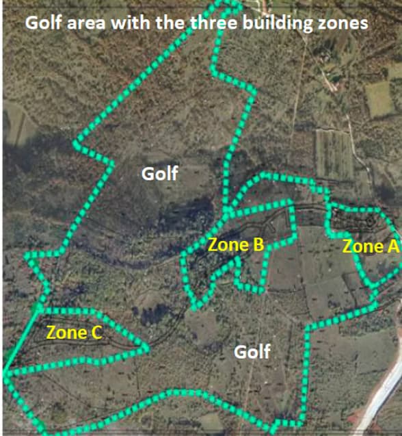 Zoning plan of Markocija Estate showing golf, building, green, and buffer zones.